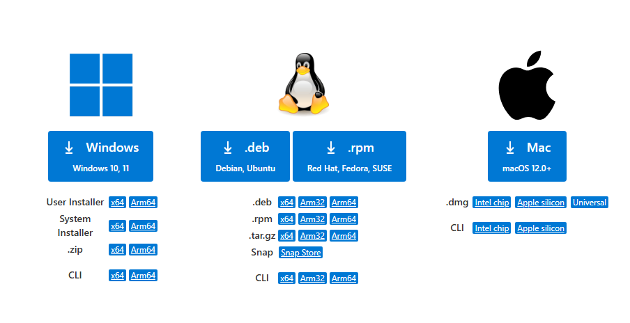Webpage for downloading VsCode