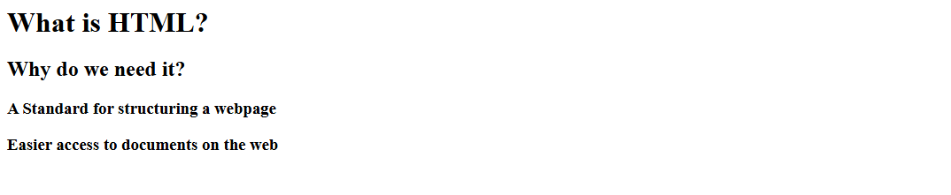 browser displays an headings using different levels of heading in html-h1, h2, and h3