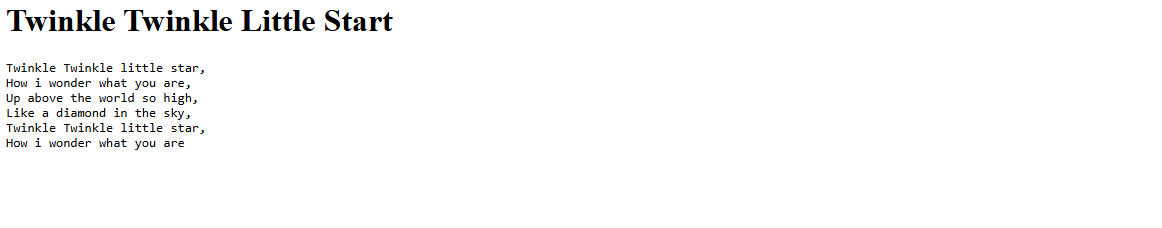 an html preformated element of the nursery ryhme Twinkle Twinkle little star